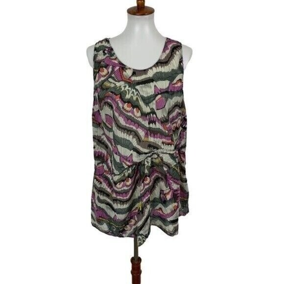 Anthropologie Edme Esyllte Boho Pleated Abstract Floral Sleeveless Blouse 14 - Picture 1 of 6
